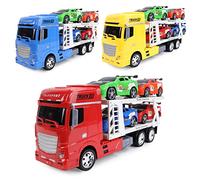 MGM Jouet – Camion transport TURBO CHALLENGE 097280-1/24 – Friction +4 voitures – Modèle aléatoire