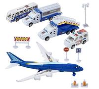 TURBO CHALLENGE - Coffret Aéroport 11 pièces - City - 097728 - Véhicule Roues Libres - Bleu - Plastique - Jouet Enfant - Voiture - Cadeau - À Partir de 3 Ans