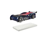TURBO - Lit Voiture 90x200cm Bleu Style Racing avec Matelas -