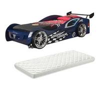 TURBO - Lit Voiture 90x200cm Bleu Style Racing avec Matelas - Altobuy Bleu