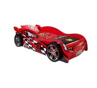TURBO - Lit Voiture de Course 90x200cm Rouge et Damier