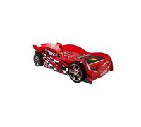 TURBO - Lit Voiture de Course 90x200cm Rouge et Damier -