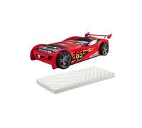 TURBO - Lit Voiture Racing 90x200cm Motifs Flammes + Matelas -