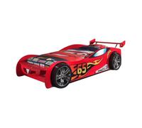 TURBO - Lit Voiture Racing 90x200cm Rouge Motifs Flammes -