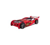 TURBO - Lit Voiture Racing 90x200cm Rouge Motifs Flammes -