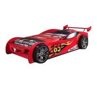 TURBO - Lit Voiture Racing 90x200cm Rouge Motifs Flammes -