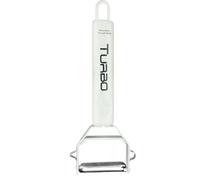 TURBO PRODUKTE Éplucheur universel en acier inoxydable pour fruits et légumes - Avant et arrière avec lame pivotante pour droitiers et gauchers - Fonction 3 en 1 (blanc mat, 1 pièce)