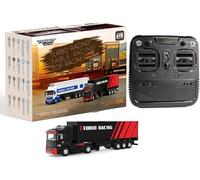 Turbo Racing Mini camion radiocommandé à l'échelle 1/76 avec remorque, tracteur électrique 2,4 G 3 CH 4WD avec 2 conteneurs de cargaison, système d'éclairage LED, effets sonores et support de levage