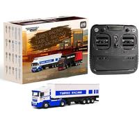 Turbo Racing Semi-camion RC à l'échelle 1:76 avec plaque de traction et conteneur de cargaison, tracteur électrique RC 2,4 G 3CH 4WD avec lumière LED, modèle de tracteur de bureau pour les amateurs