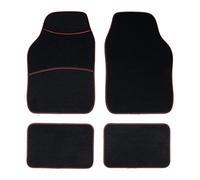TURBOCAR - Tapis Voiture - Tapis Moquette - avec ganse Rouge - 4 pièces - avec Picots antidérapants - Couleur: Noir - Taille Standard - Dimensions Avant: 65 x 44 cm - Dimensions arrière: 42 x 28 cm