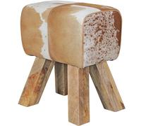 Turbock Tabouret design en peau de chèvre Marron/blanc 40 x 30 x 47 cm | Tabouret de gymnastique, tabouret en fourrure, tabouret d'appoint, repose-pieds