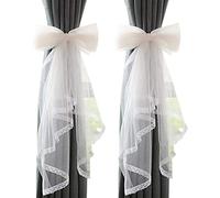 Turbokey Lot de 2 embrasses de Rideaux en Dentelle avec nœud Doux pour décoration de Chambre d'enfant, décoration d'intérieur, Mariage, fête d'anniversaire (Blanc)
