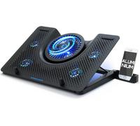 - Turboost Aluminium Refroidisseur a air PC Ordinateur Portable Gamer - 5 Ventilateurs - Support 12 à 17 Pouces - 5 Hauteurs ¿ Rétroéclairage LED Bleu