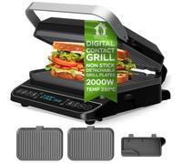 TurboTronic CG900 - Grill électrique 3-en-1 : gril de contact, gaufrier & presse à panini - Ouverture 180° - Sans BPA - Noir
