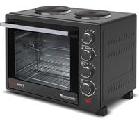 Turbotronic Mini four avec chaleur tournante et plaques de cuisson / 35 l/noir / 3200 W, mini four avec minuteur, four à pizza, tournebroche, plaque de cuisson, éclairage intérieur
