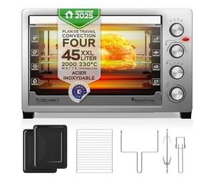 TurboTronic TurboTronic EVS45, Four électrique 45 L, Four posable à chaleur tournante, Mini four, 2000 W, 230°C, Argent