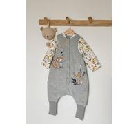 Turbulette d'hiver en velours avec pieds retroussables et manches amovibles petit loup gris 24/36M