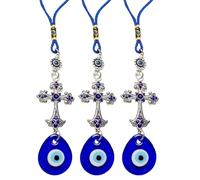 Turc Bleu Evil Eye Tapisserie Murale 3 Pièces Oeil Bleu Protection Maison Pendentif Mauvais Oeil Ornement Amulette Maison Décoration Protection Bénédiction Cadeau avec Une Croix (Bleu Clair)