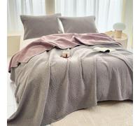 Ture Coton Mousseline Réversible Gaze 4 Couches，Inclus 2 Taies d'oreiller | Légère Et Douce Pour Lit Ou Canapé, Toutes Saisons, Chambre, Détente(F01,200x230cm(78.7"x90.6"))