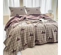 Ture Coton Mousseline Réversible Gaze 4 Couches，Inclus 2 Taies d'oreiller | Légère Et Douce Pour Lit Ou Canapé, Toutes Saisons, Chambre, Détente(F07,200x230cm(78.7"x90.6"))