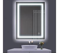 Turefans Montage mural Miroir de salle de bain, Miroir LED, 22W + blanc froid + interrupteur tactile (50 x 70 cm)