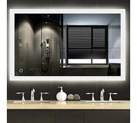 Turefans Montage mural, Miroir de salle de bain, Miroir LED, Interrupteur tactile + anti-buée + 2835LED (70 x 90 cm)