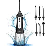 TUREWELL FC1591 Hydropulseur Jet Dentaire,Portable Irrigateur Oral avec 3 Modes et 6 Buses,USB Rechargeable et IPX7 Etanche,300ML Nettoyeur de Dents pour la Maison et les Voyages