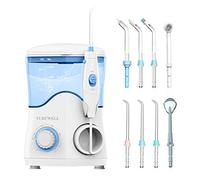 TUREWELL Hydropulseur Jet Dentaire avec 8 buses multifonctions, capacité de 600ml, 10 réglages de pression d'eau, approuvé FDA/CE Irrigateur Oral professionnel (Blanc)