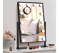 TUREWELL Miroir Maquillage hollywoodien avec lumières, Grand Miroir de courtoisie éclairé avec 3 Couleurs de lumière et 12 Ampoules LED à intensité Variable, écran Tactile Rotation à 360 degrés(Noir)