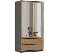 TURIN - Armoire 2 portes avec miroir style moderne chambre à coucher - 90x50x180 - 2 tiroirs