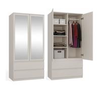 CDF Turin Armoire 2 portes avec miroir Style moderne 90 x 50 x 180 cm Grand espace de rangement 2 tiroirs
