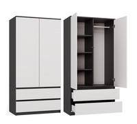 TURIN - Armoire de chambre - Penderie multifonctions - 2 portes + 2 tiroirs - Dressing - Anthracite et Blanc