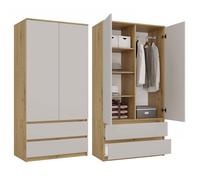 TURIN - Armoire de chambre - Penderie multifonctions - 2 portes + 2 tiroirs - Dressing - Artisan et Cachemire