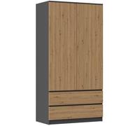 TURIN - Armoire de chambre style moderne - Penderie multifonctions - 2 portes + 2 tiroirs - Dressing