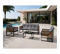 Concept Usine – Salon jardin 5 places TURINI Marron – 2 canapés, 2 fauteuils, table basse verre
