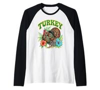 Turkey Groovy Floral Turkey Aquarelle Boho Turkey Manche Raglan