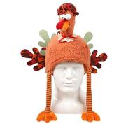 Turkey Hat - Chapeau de dinde amusant en peluche de dessin animé pour Noël et Thanksgiving, chapeau de costume de fête de vacances en polyester doux, chapeau de décoration de dinde festive créative