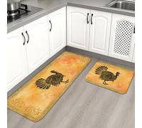 Turkey Lot de 2 tapis de cuisine doux pour sol, motif feuilles d'automne vintage, aquarelle, rembourré, confortable, lavable, antidérapant pour cuisine, évier, buanderie, salle de bain