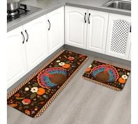 Turkey Lot de 2 tapis de cuisine doux pour sol, motif floral d'automne coloré, rembourré, lavable, antidérapant pour cuisine, évier, buanderie, salle de bain