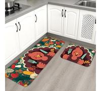 Turkey Lot de 2 tapis de cuisine doux pour sol, motif moisson, rembourré, confortable, lavable, antidérapant pour cuisine, évier, buanderie, salle de bain