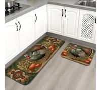 Turkey Lot de 2 tapis de cuisine pour sol, décoration d'automne vintage, rembourrés, confortables, lavables et antidérapants pour éviers de cuisine, buanderie, salle de bain