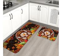 Turkey Lot de 2 tapis de cuisine pour sol, motif récolte d'automne, tapis de dessin animé, rembourré, lavable, antidérapant pour cuisine, évier, buanderie, salle de bain