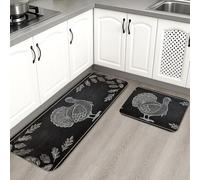 Turkey Lot de 2 tapis de cuisine pour sol, style rustique vintage, tableau noir, rembourré, lavable, antidérapant pour cuisine, évier, buanderie, salle de bain