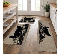 Turkey Lot de 3 tapis de cuisine doux pour sol, style rustique et ferme, rembourrés, lavabos et antidérapants pour cuisine, éviers, buanderie, salle de bain