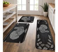 Turkey Lot de 3 tapis de cuisine pour sol, style rustique vintage, tableau noir, rembourré, lavable, antidérapant pour cuisine, évier, buanderie, salle de bain