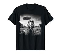Turkey Selfie UFO Funny Black & White Thanksgiving Vintage T-Shirt Graphique avec Valeur