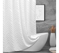 TURKIO Rideau de Douche Extra Long à Motif Chevrons tuftés en Tissu à Rayures pour Salle de Bain, Style Shabby Chic, Moderne, imperméable, avec Crochets, 1,83 x 2,13 m, Blanc