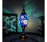 Turkish Moroccan Table Lamp Handmade Mosaic Stained Glass Small Moravian Star Lampshade Bedside Night Lamp, Vintage Decorative Desk Light for Gifts Bedroom Office,Blue