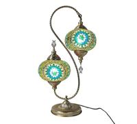 Turkish Mosaic 2-Light Table Lamp Moroccan Classic Double-Head Gooseneck Table Light Handmade Glass Decorative Night Lights for Bedroom Room Restaurants Bar Cafe,Green