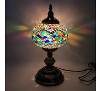Turkish Mosaic Table Lamp Bohemian Night Lights Moroccan Decorative Desk Lamp Lantern with Handmade Mosaic Stained Glass Lampshade for Bedroom Bedside Living Room,C1